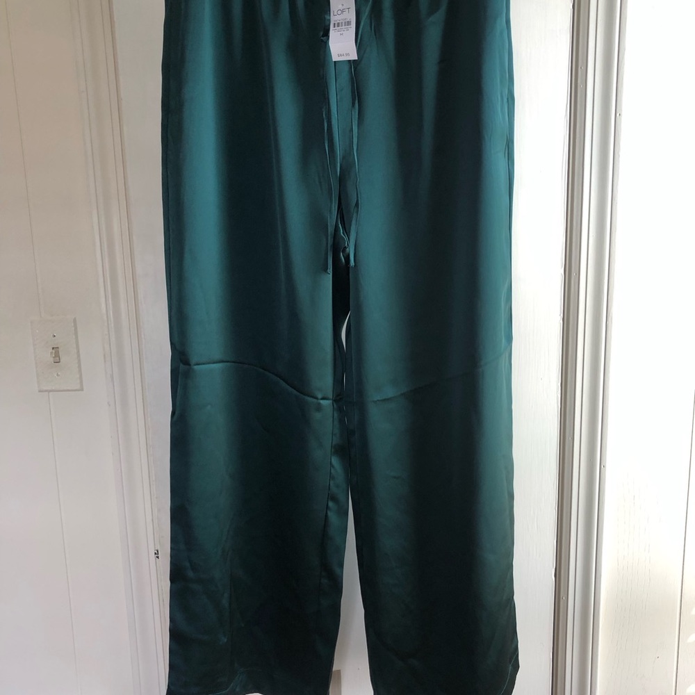 LOFT Green Satin-Look Drawstring Pants